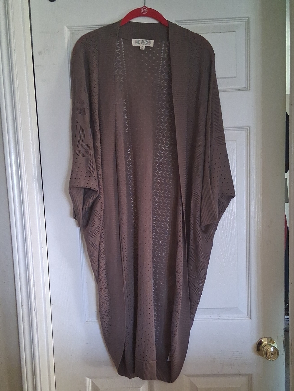 Pink Rose Taupe Open-Front Knit Dolman Cardigan